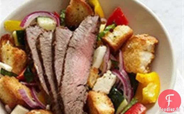 Salade de Panzanella avec Steak de Flanc de Bison
