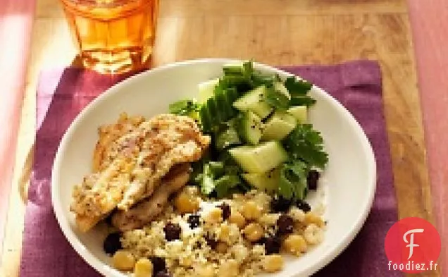 Tenders De Poulet Avec Salade De Concombre Et Couscous De Pois Chiches