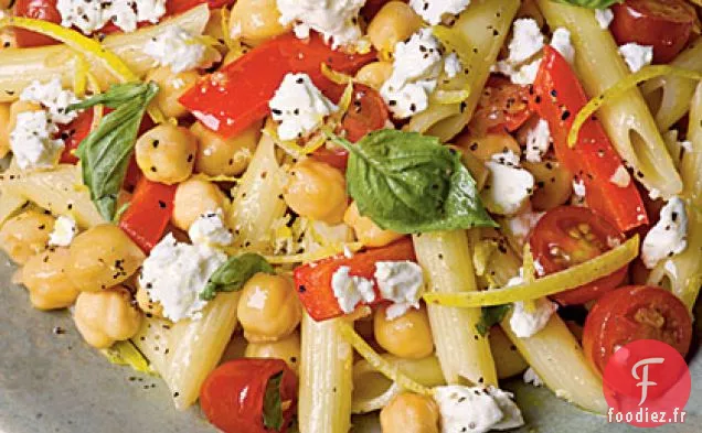 Penne aux Pois Chiches, Feta et Tomates