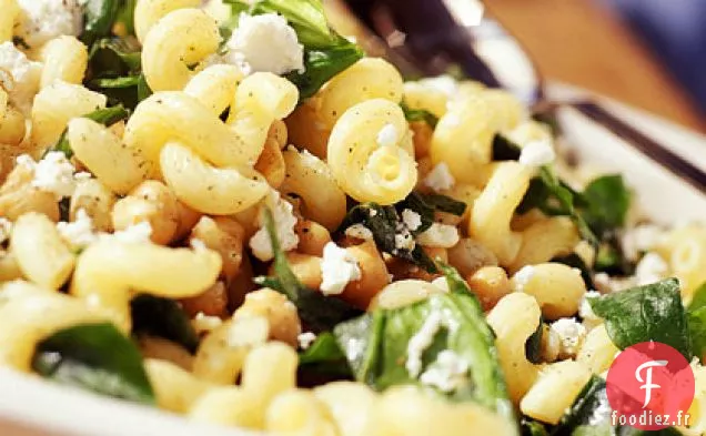 Cavatappi aux Épinards, Haricots Garbanzo et Feta