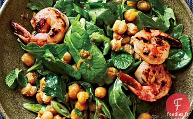 Salade Croustillante de Pois Chiches aux Crevettes Grillées