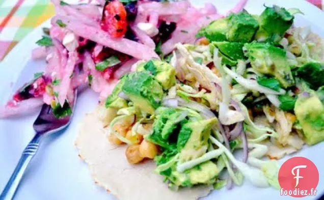 Tacos Aux Pois Chiches Avec Salade de Chou Aux Pommes Et Guacamole