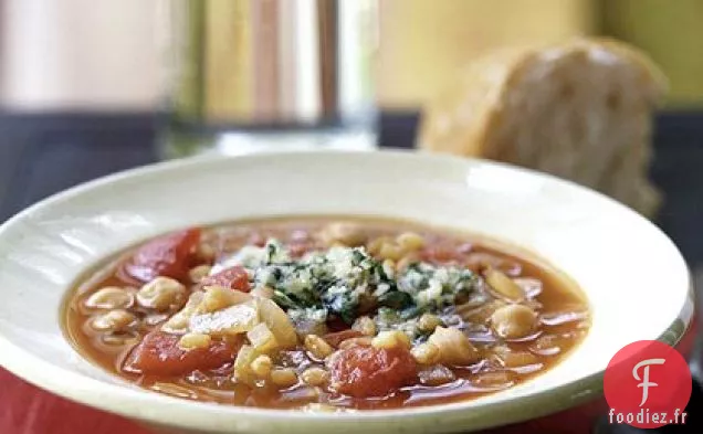 Soupe de Grano et Pois Chiches au Parmesan - Garniture aux herbes