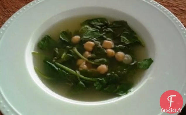 Soupe Simple aux Épinards et Pois Chiches au citron et au basilic
