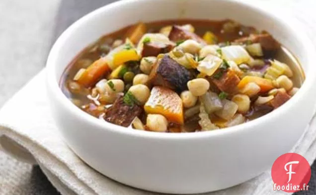 Soupe de Chorizo, Lentilles et Pois Chiches