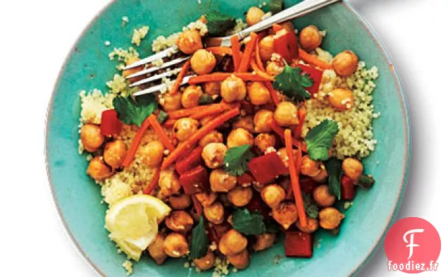 Pois Chiches et Carottes épicés au Cumin sur Couscous