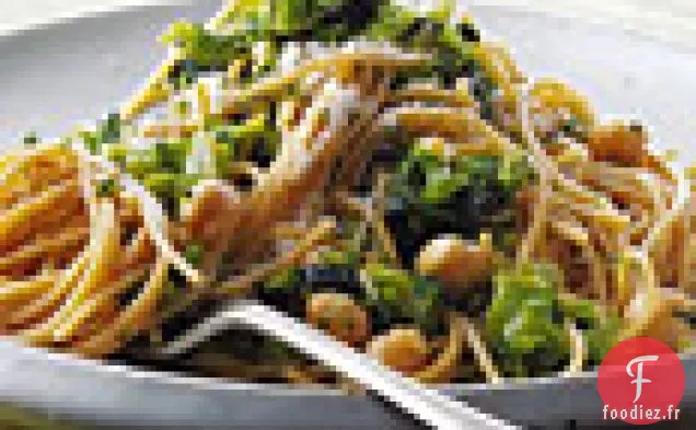 Spaghettis de Blé entier avec Brocoli, Pois chiches et Ail