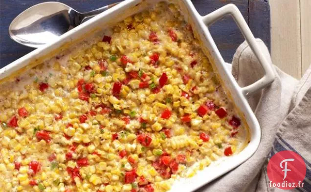 Maïs à la Crème Cuit au Four Avec Poivrons Rouges et Jalapenos