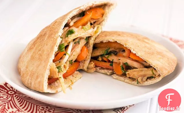 Pitas de poulet en sauce aux arachides