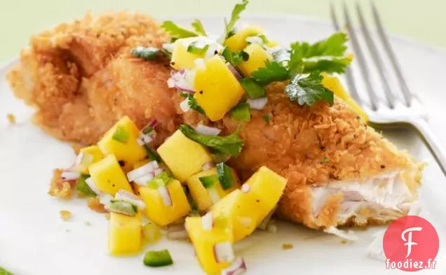 Poisson en Croûte de Pommes de Terre de Jay avec Salsa à la Mangue