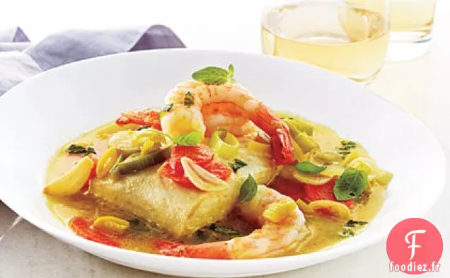 Flétan et Crevettes au Bouillon Frappé