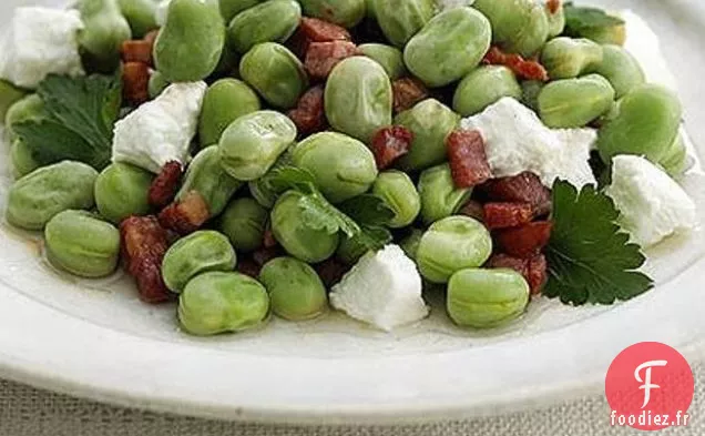 Salade Tiède de Fèves, Pancetta et Fromage de Chèvre