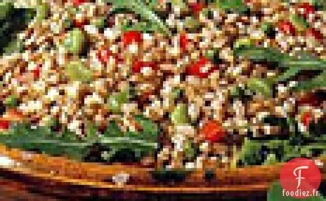 Salade Farro aux Petits Pois, Favas, Roquette et Tomates