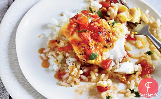 Morue à la Sauce Tomate Fraîche et Riz Arborio