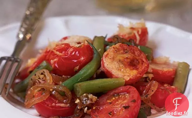 Tian d'Oignon Caramélisé, de Haricot Vert et de Tomate Cerise