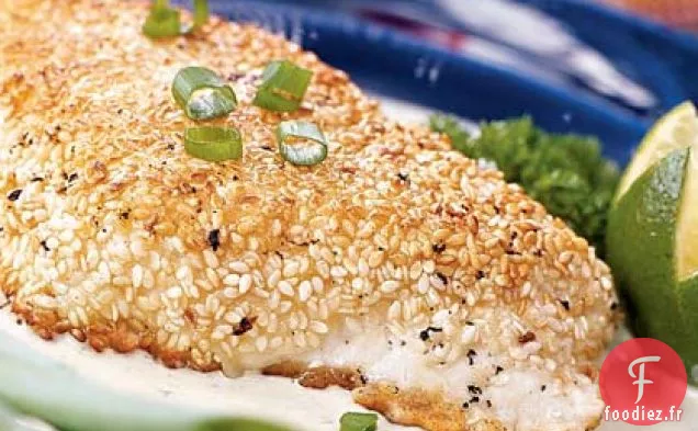 Flétan en croûte de Sésame et Sauce à la Crème Poblano