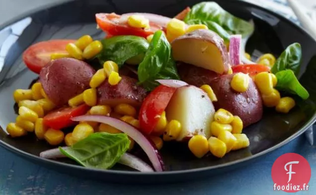 Salade de Pommes de Terre, Tomates, Maïs et Basilic