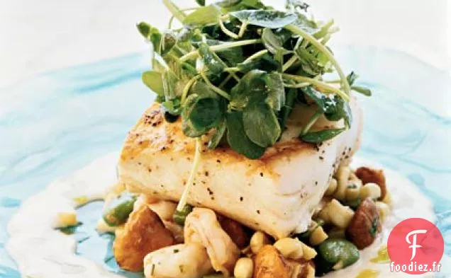 Flétan poêlé avec Soucoupe de crevettes