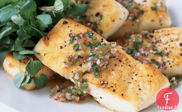 Flétan Rôti à la poêle avec Vinaigrette au Jalapeño