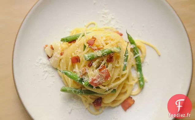 Pâtes Carbonara Avec Haricots Verts Frais