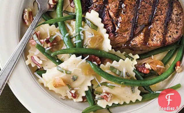 Filets Grillés aux Pacanes et Raviolis aux Haricots Verts