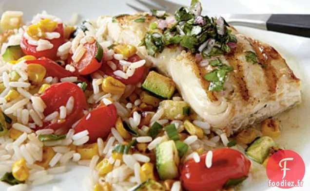 Flétan Grillé à la poêle avec Chimichurri