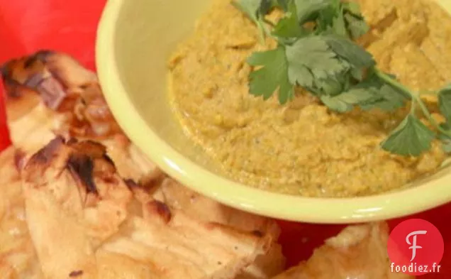 Trempette aux Lentilles et Pois cassés avec Naan à l'ail rôti