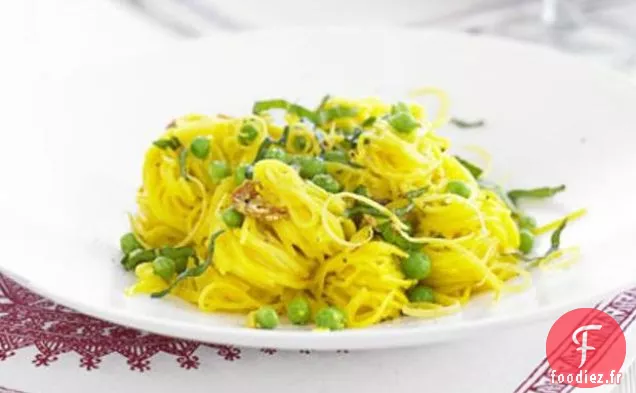 Pâtes Cheveux D'Ange Au Safran, Prosciutto Et Petits Pois