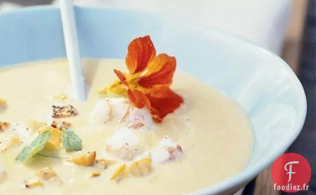 Soupe de Courge Jaune et Pois Cassés aux Crevettes