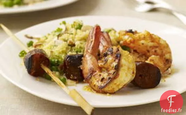 Brochettes De Crevettes Espagnoles Et De Chorizo Avec Couscous Spécial