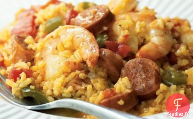 Paella aux Crevettes et aux Saucisses