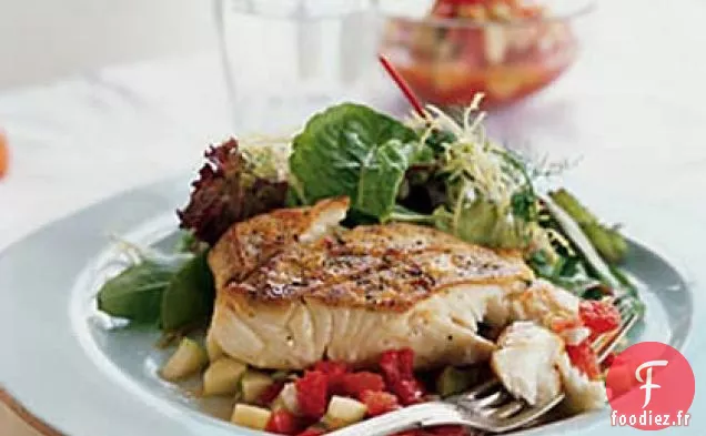 Flétan Sauté avec Salsa au Gaspacho