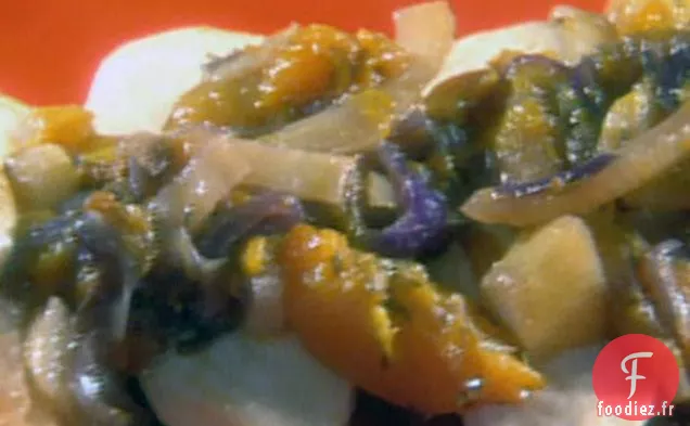 Poitrines de Poulet aux Pêches glacées et Muffins au Fenouil et au Maïs dans des tasses de Poblano