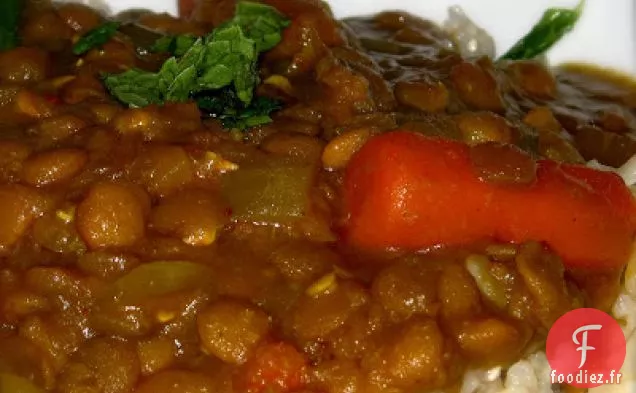 Lentilles Au Curry À La Mijoteuse Avec Riz À La Menthe