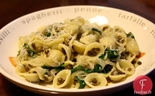 Dîner ce soir : Orecchiette aux Lentilles, Oignons et Épinards