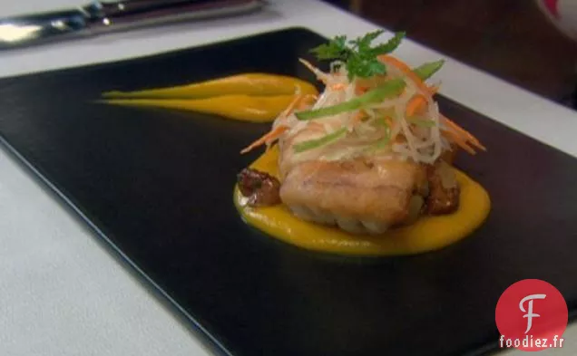 Poisson de Roche Braisé, Purée de Butternut, Gnocchis à la Ricotta