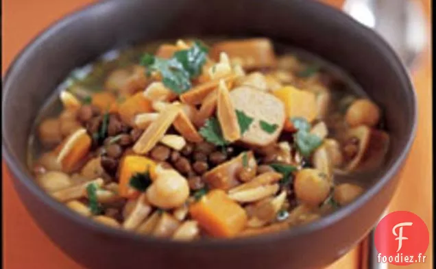 Soupe de Lentilles au Curry, Saucisses et Amandes