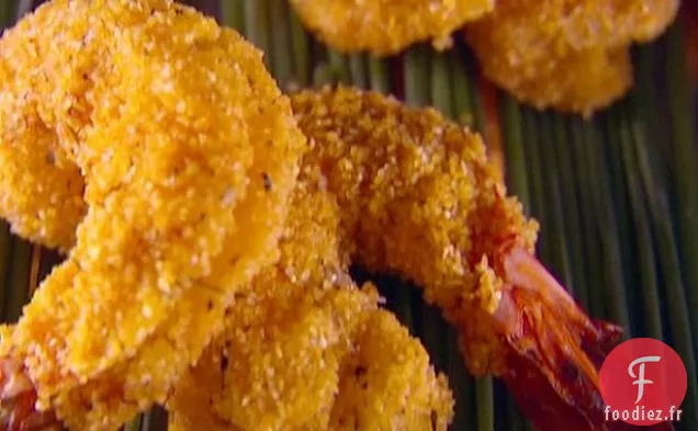 Crevettes en Croûte de Polenta avec Mayonnaise à la Moutarde et aux Herbes