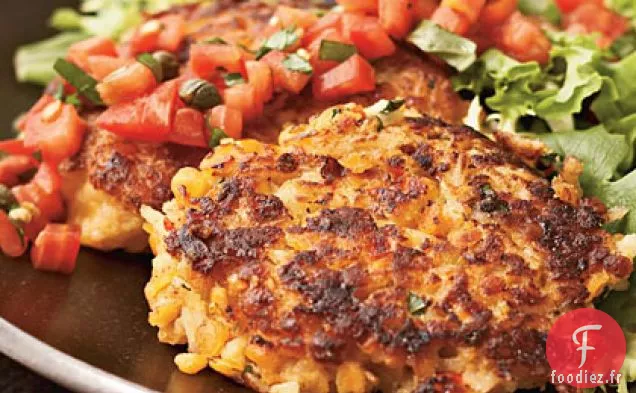 Gâteaux de Riz aux Lentilles Rouges avec Salsa Simple à la Tomate
