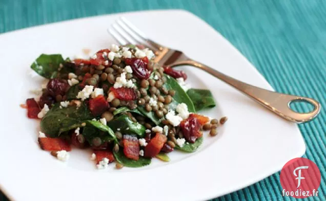 Salade D'Épinards Et Lentilles Au Fromage Bleu Et Vinai Aux Cerises Acidulées