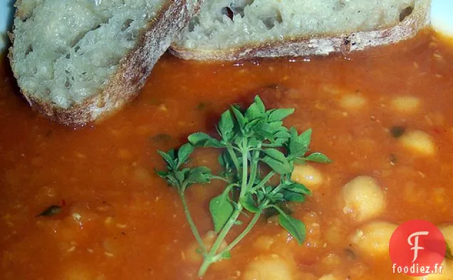 Soupe aux Pois Chiches, Tomates, Lentilles Rouges et Basilic