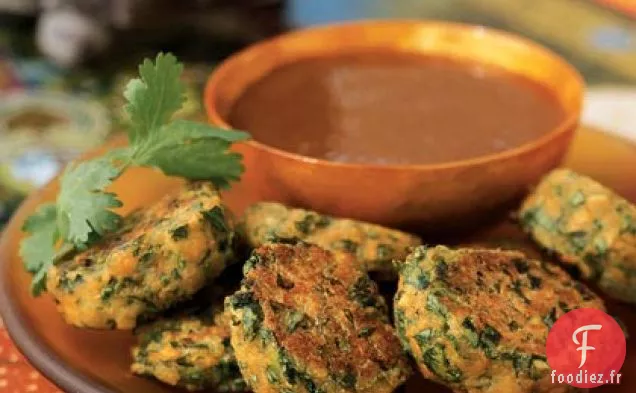 Bouffées de Lentilles et d'Épinards avec Trempette aux Prunes et aux Dattes