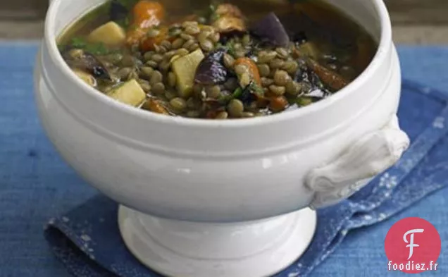 Soupe de Légumes-Racines Rôtis et Lentilles Vertes
