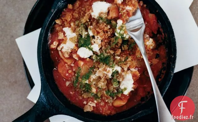Haricots de Lima Géants avec Tomates Cuites et Pesto d'Origan