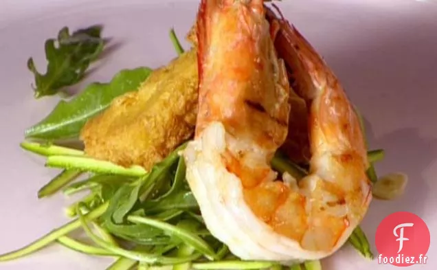 Crevettes Grillées aux Courgettes, Amandes et Panelle