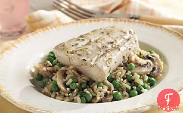 Flétan Méditerranéen au Pilaf de Riz aux Champignons