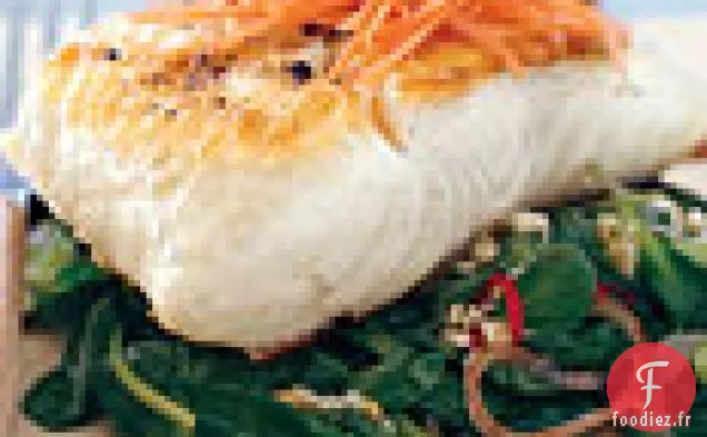Flétan grillé avec Tatsoi et Piments Thaïlandais épicés