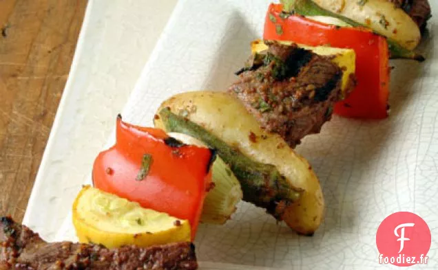 Brochettes de Bœuf, de Gombo et de pommes de terre