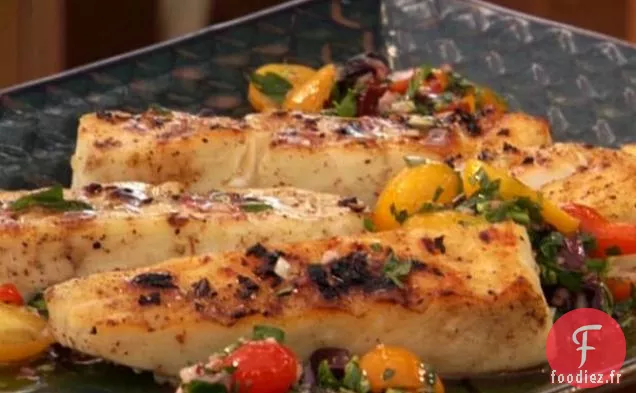 Flétan à l'Huile d'Ail Carbonisée et Relish de Tomate