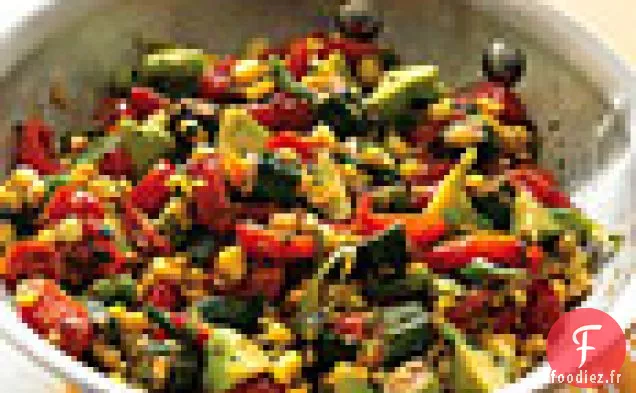 Sauté de Maïs Frais avec Tomates, Courges et Gombo frit